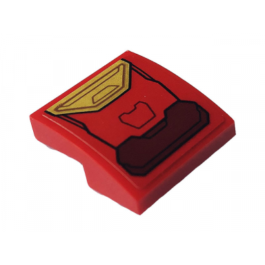 red slope curved 2 x 2 x 2 3 with gold and dark red iron man hulkbuster armor pattern sticker - set 76164