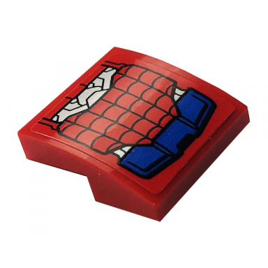 red slope curved 2 x 2 x 2 3 with blue and silver spider-man mech leg armor with web pattern sticker - set 76146