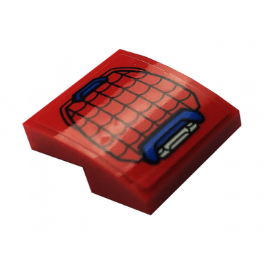 red slope curved 2 x 2 x 2 3 with blue and silver spider-man mech shoulder armor and web pattern sticker - set 76146