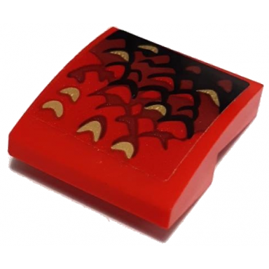 red slope curved 2 x 2 x 2 3 with black dark red and gold scales pattern side a sticker - set 70653