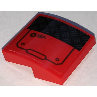 red slope curved 2 x 2 x 2 3 with black hatch with rivets and tread plate pattern model left side sticker - set 70675