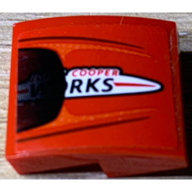 red slope curved 2 x 2 x 2 3 with cooper rks works on white oval pattern sticker - set 75894