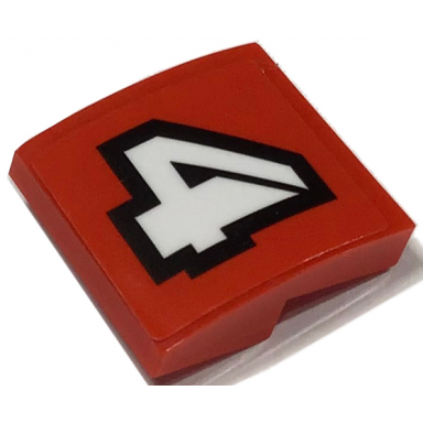 red slope curved 2 x 2 x 2 3 with white number 4 with black outline pattern sticker - set 60256