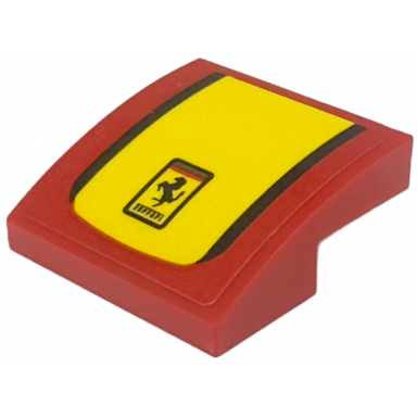 red slope curved 2 x 2 x 2 3 with ferrari logo and black and yellow stripes pattern sticker - set 76914