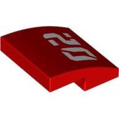 red slope curved 2 x 2 x 2 3 with white 02 pattern