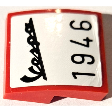 red slope curved 2 x 2 x 2 3 with black script vespa logo and 1946 on white background pattern sticker - set 40517
