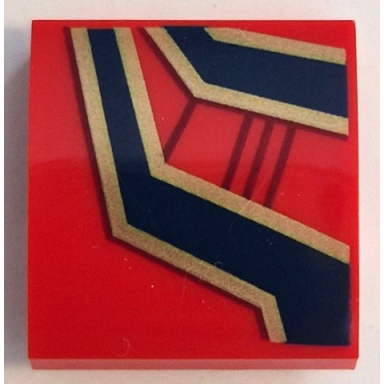 red slope curved 2 x 2 x 2 3 with dark blue and gold lines and ornaments and dark red spider web pattern model left side