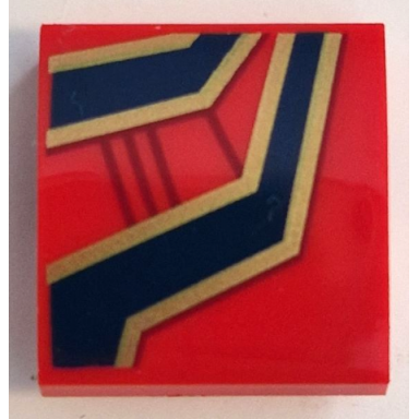 red slope curved 2 x 2 x 2 3 with dark blue and gold lines and ornaments and dark red spider web pattern model right side