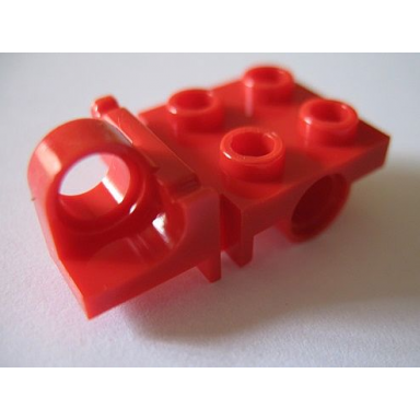 red plate modified 2 x 2 with pin hole on side and axle hole on bottom