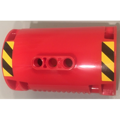 red cylinder half 3 x 5 x 8 with pin holes with black and yellow danger stripes pattern stickers - set 42049