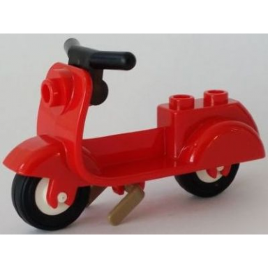 red scooter with dark tan stand black handlebars and white wheels
