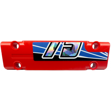 red technic panel plate 3 x 11 x 1 with partial holographic number 75 bottom half on black white and blue stripes pattern model right side sticker - set 42153