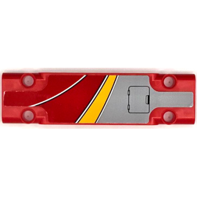 red technic panel plate 3 x 11 x 1 with bright light orange red and white curved stripes and light bluish gray hatch with black outline pattern model right side sticker - set 42098