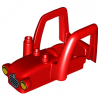 red duplo car body tractor with 2 studs exhaust pipe radiator with rabbit and headlights pattern