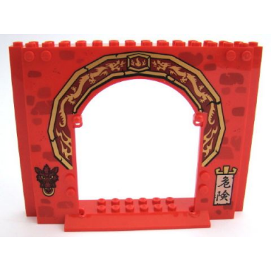 red panel 4 x 16 x 10 with ninjago asian arch and dragon head door knocker pattern