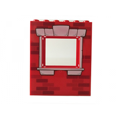 red panel 1 x 6 x 6 with window with bricks and white window frame pattern
