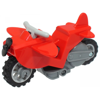 red stuntz flywheel motorcycle airplane bike with dark bluish gray frame light bluish gray wheels light bluish gray handlebars and black propeller