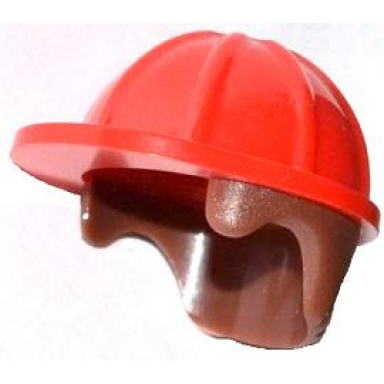 red minifigure headgear helmet construction with molded reddish brown hair pattern