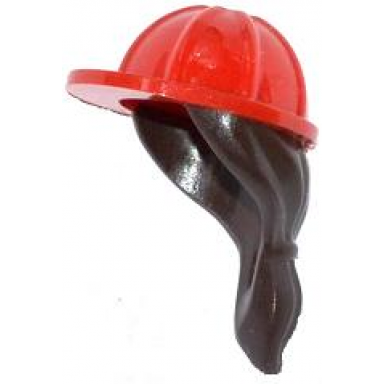 red minifigure headgear helmet construction with molded dark brown ponytail hair pattern