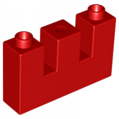 red duplo brick 1 x 4 x 2 with 2 top cutouts