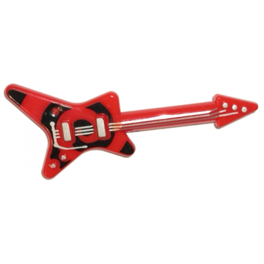 red minifigure utensil musical instrument guitar electric ml type with black spiral on body and silver strings bridge and whammy bar pattern