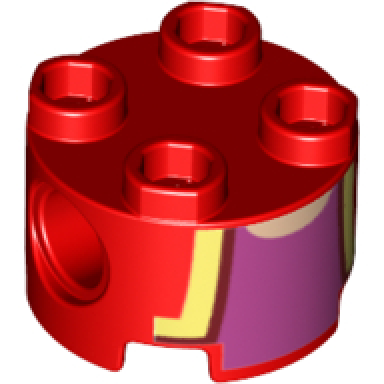 brick round 2 x 2 with pin holes with vest open with bright light yellow and dark red trim over dark pink shirt light nougat neck pattern super mario toadette torso