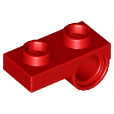red plate modified 1 x 2 with pin hole on bottom