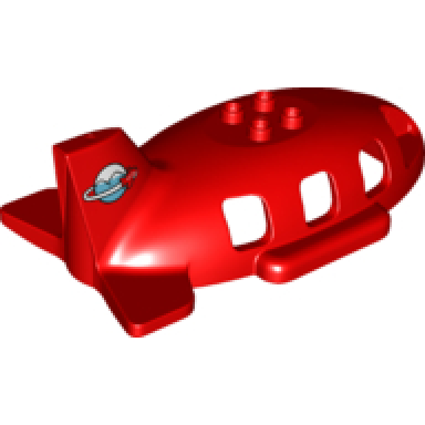 red duplo airplane midsize fuselage top with tail with airplane circling mountains pattern