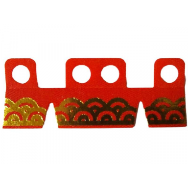 red minifigure skirt cloth with 4 holes length 10mm with gold lace pattern