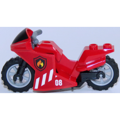red motorcycle sport bike with black windshield pattern black frame light bluish gray wheels and dark bluish gray handlebars with fire pattern on both sides stickers - set 60108