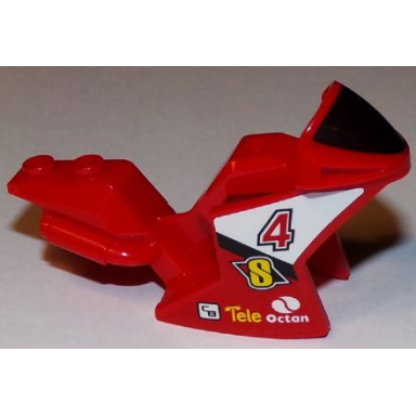 red motorcycle fairing racing sport bike with black windshield pattern with number 4 and octan logo pattern on both sides stickers - set 60084