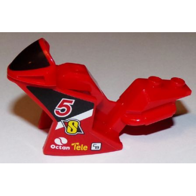 red motorcycle fairing racing sport bike with black windshield pattern with number 5 and octan logo pattern on both sides stickers - set 60084