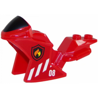 red motorcycle fairing racing sport bike with black windshield pattern with white danger stripes 08 and fire logo pattern on both sides stickers - set 60108