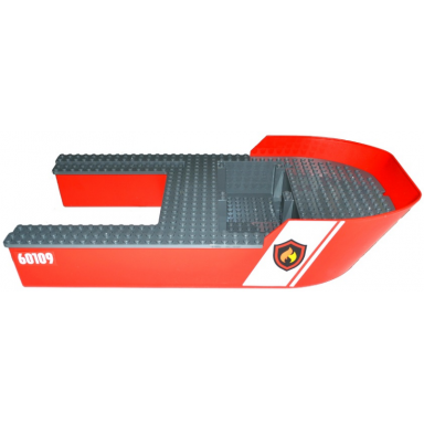 boat hull giant bow 40 x 20 x 7 with dark bluish gray top with fire logo and 60109 pattern on both sides stickers - set 60109