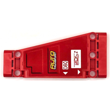 red technic panel plate 5 x 11 x 1 tapered with auto transport white triangles cab and steering wheel pattern model front left side sticker - set 42098