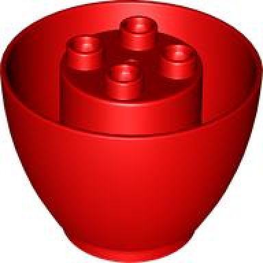 red duplo brick round 4 x 4 x 2 1 2 dome bottom with 2 x 2 studs