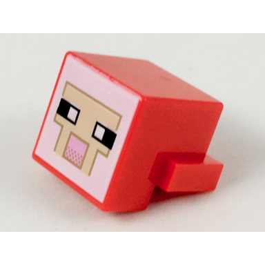 red creature head pixelated with black and white eyes bright pink nose tan face with dark tan outline on white background pattern minecraft sheep