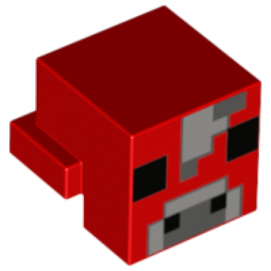 red creature head pixelated with black eyes and nostrils light bluish gray and dark bluish gray nose and forehead with dark bluish gray pixel between eyes pattern minecraft mooshroom