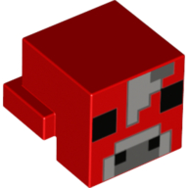 red creature head pixelated with black eyes and nostrils light bluish gray and dark bluish gray nose and forehead with light bluish gray pixel between eyes pattern minecraft mooshroom