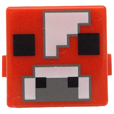 red creature head pixelated with black eyes and nostrils white and dark bluish gray nose and forehead pattern minecraft mooshroom