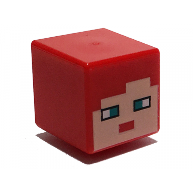 red minifigure head modified cube with pixelated light nougat face and dark turquoise eyes pattern minecraft farmhand