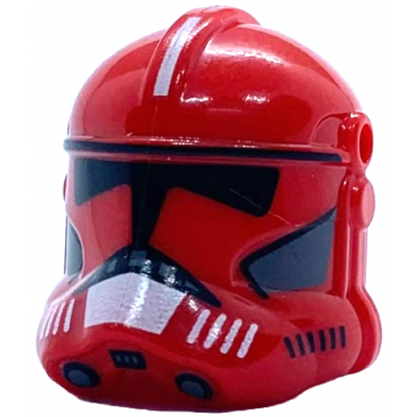 red minifigure headgear helmet sw clone trooper phase 2 with holes with black visor and white and dark bluish gray markings pattern commander fox