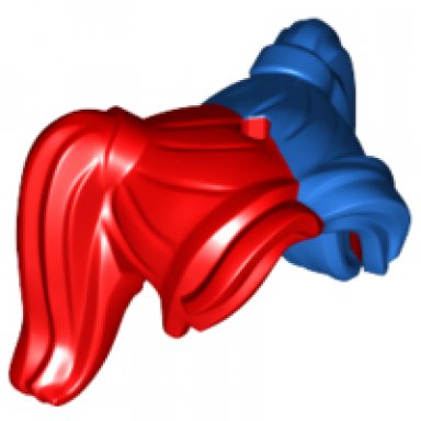 red minifigure hair female pigtails high long bangs hole on top with blue left half pattern