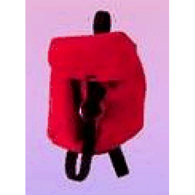 red scala cloth backpack with black straps