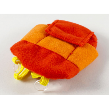 red scala cloth backpack with orange middle and yellow straps