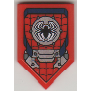 red tile modified 2 x 3 pentagonal with black spider web and metal plates pattern