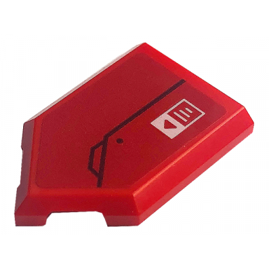 red tile modified 2 x 3 pentagonal with black line and white rectangle with red arrow pattern sticker - set 71773