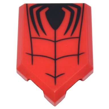 red tile modified 2 x 3 pentagonal with black spider half and web pattern