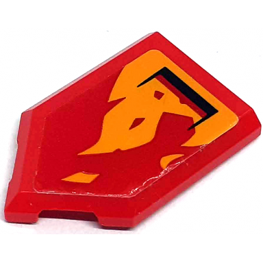 red tile modified 2 x 3 pentagonal with black air vent and bright light orange flames pattern model left side sticker - set 71748