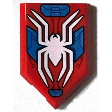 red tile modified 2 x 3 pentagonal with white spider blue armor plates dark red circuitry pattern